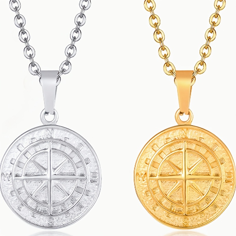 Vintage Nautical Compass Pendant Necklace, Hypoallergenic Steel
